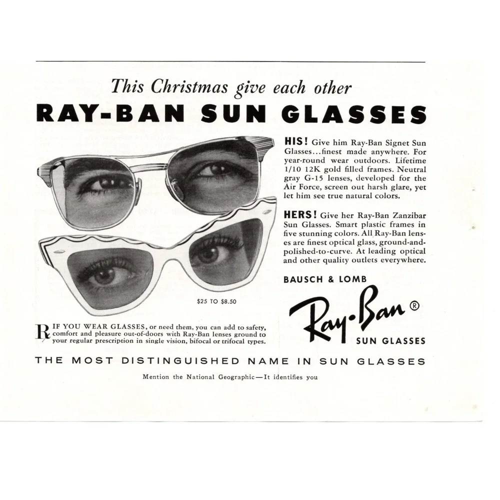 VTG‎ 1950s Ray-Ban Sunglasses Print Ad Bausch & Lomb Signet Zanzibar His & Hers